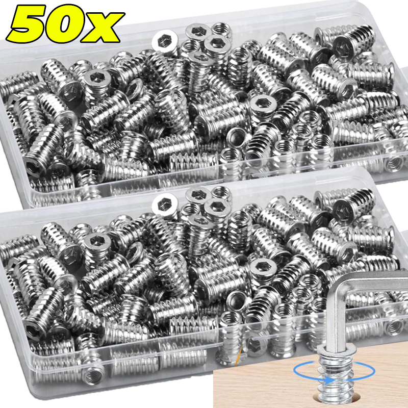 Furniture Hardware Threaded Inserts - 10/50x 나사산 인서트 목재 인서트 너트