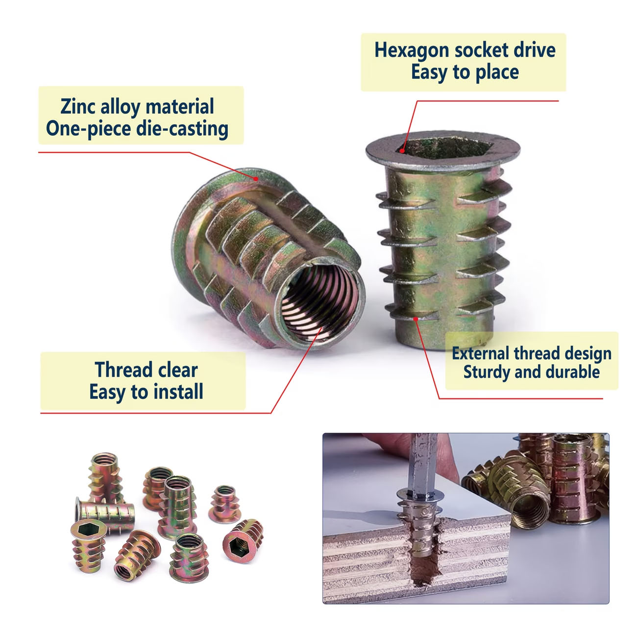 70개 나사산 인서트 너트 E-너트 키트 플러시 너트  - Furniture Hardware Threaded Inserts 리뷰 및 가격